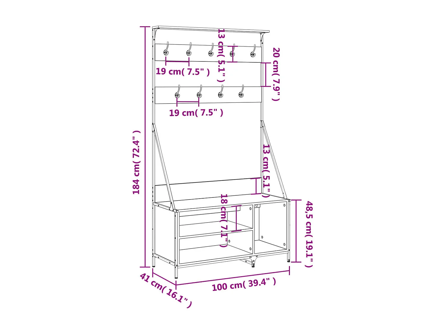 Appendiabiti e scarpiera in rovere Sonoma