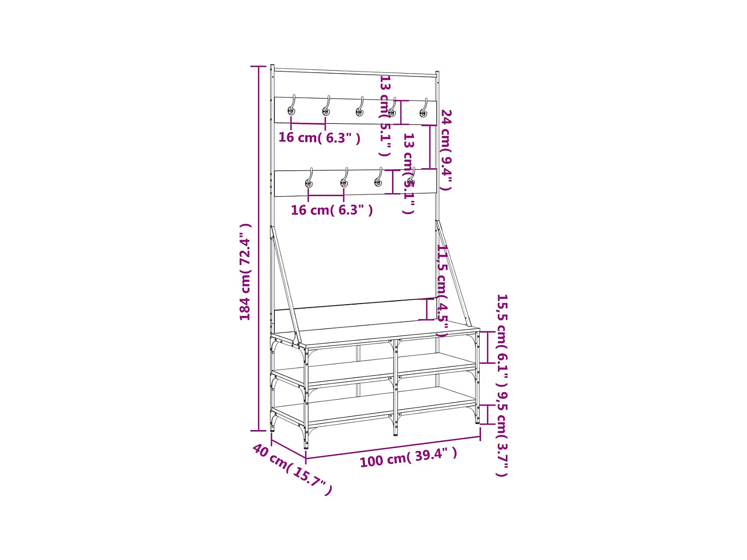 Appendiabiti e scarpiera in rovere affumicato
