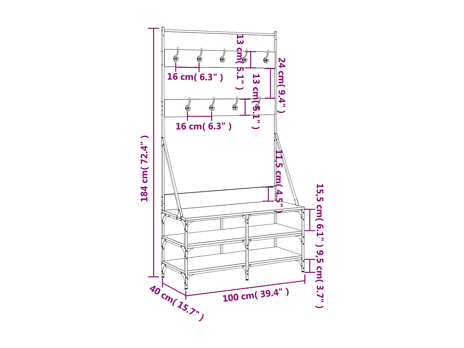 Appendiabiti e scarpiera in rovere affumicato