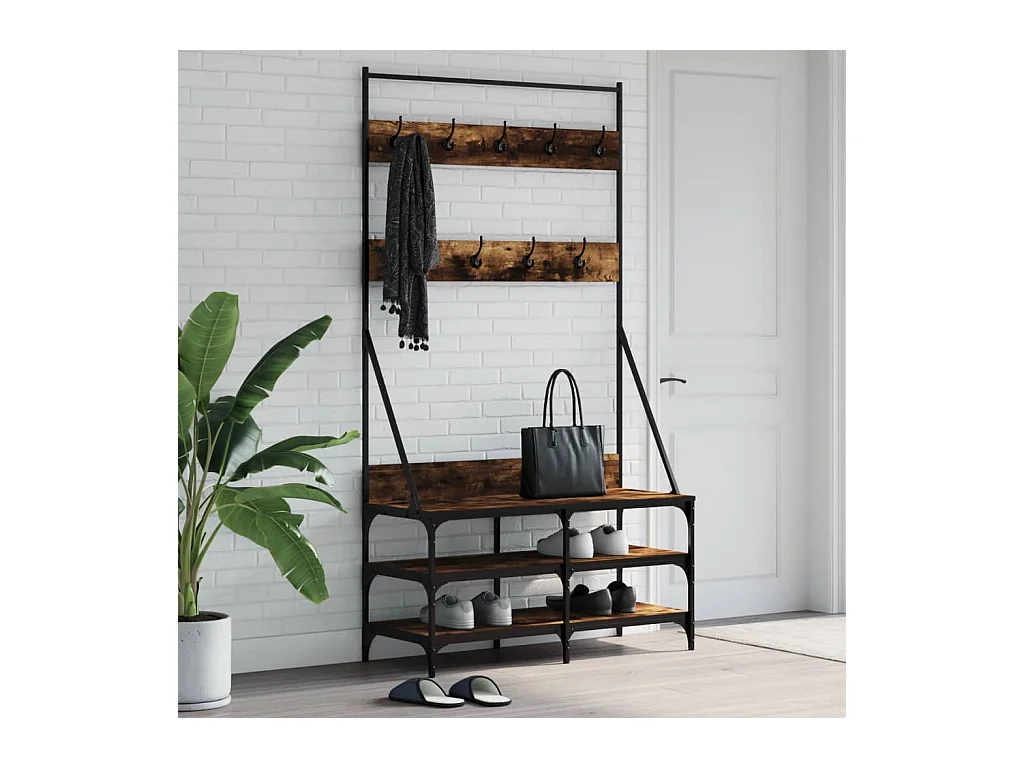 Porte-vêtements et rangement des chaussures chêne fumé