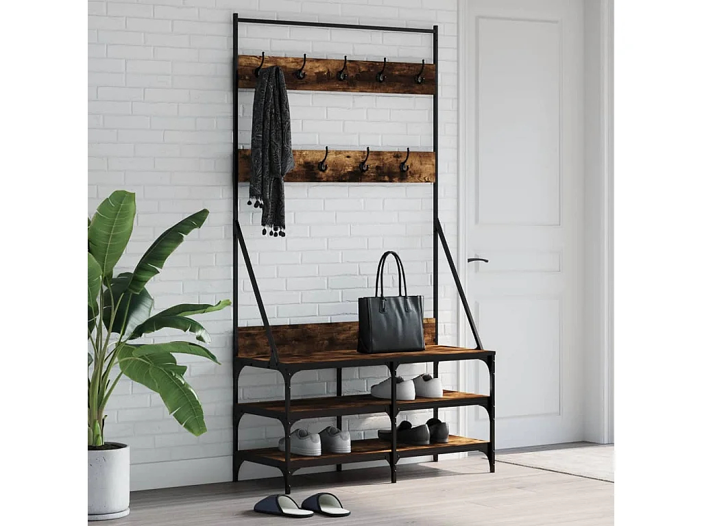 Porte-vêtements et rangement des chaussures chêne fumé