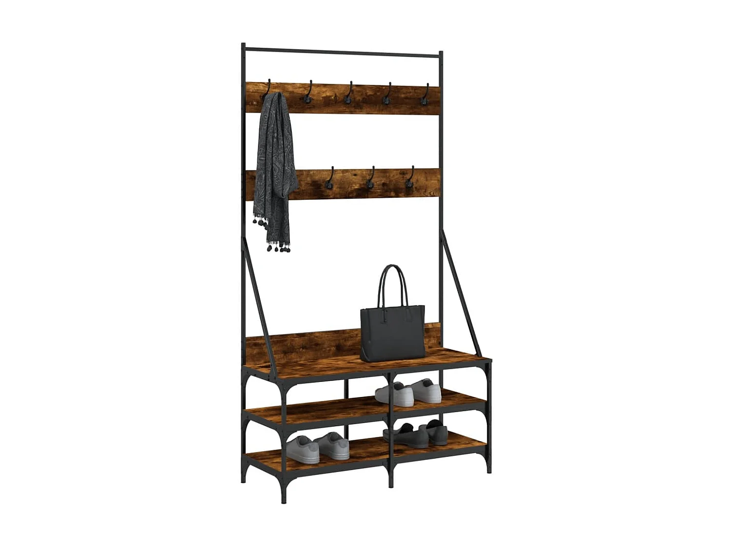 Porte-vêtements et rangement des chaussures chêne fumé
