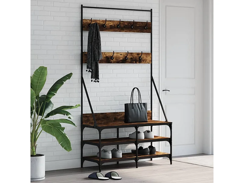 Porte-vêtements et rangement des chaussures chêne fumé