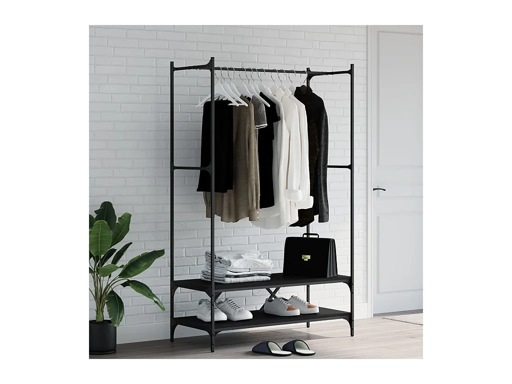 Porte-vêtements avec étagères noir bois d'ingénierie