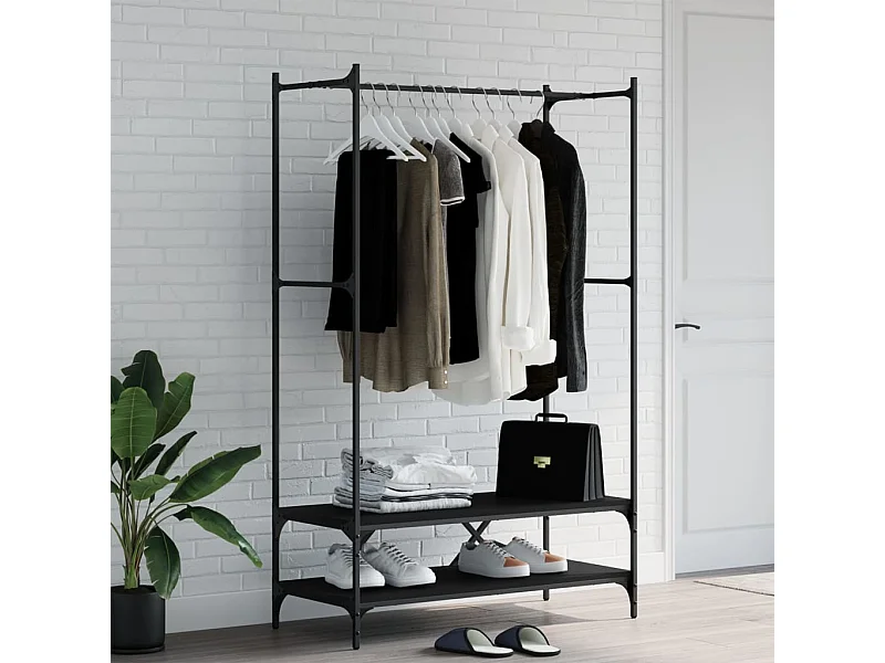 Porte-vêtements avec étagères noir bois d'ingénierie