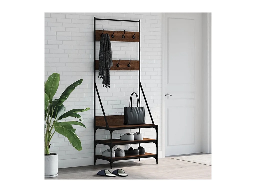 Porte-vêtements et rangement des chaussures chêne marron