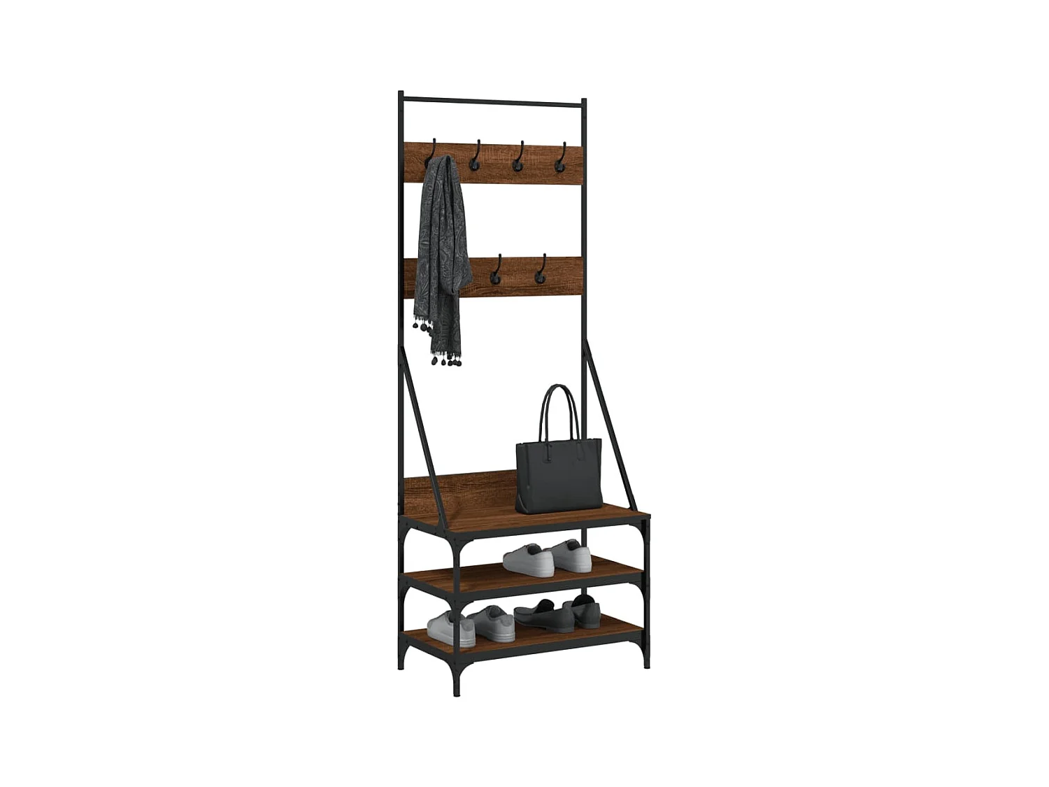 Porte-vêtements et rangement des chaussures chêne marron