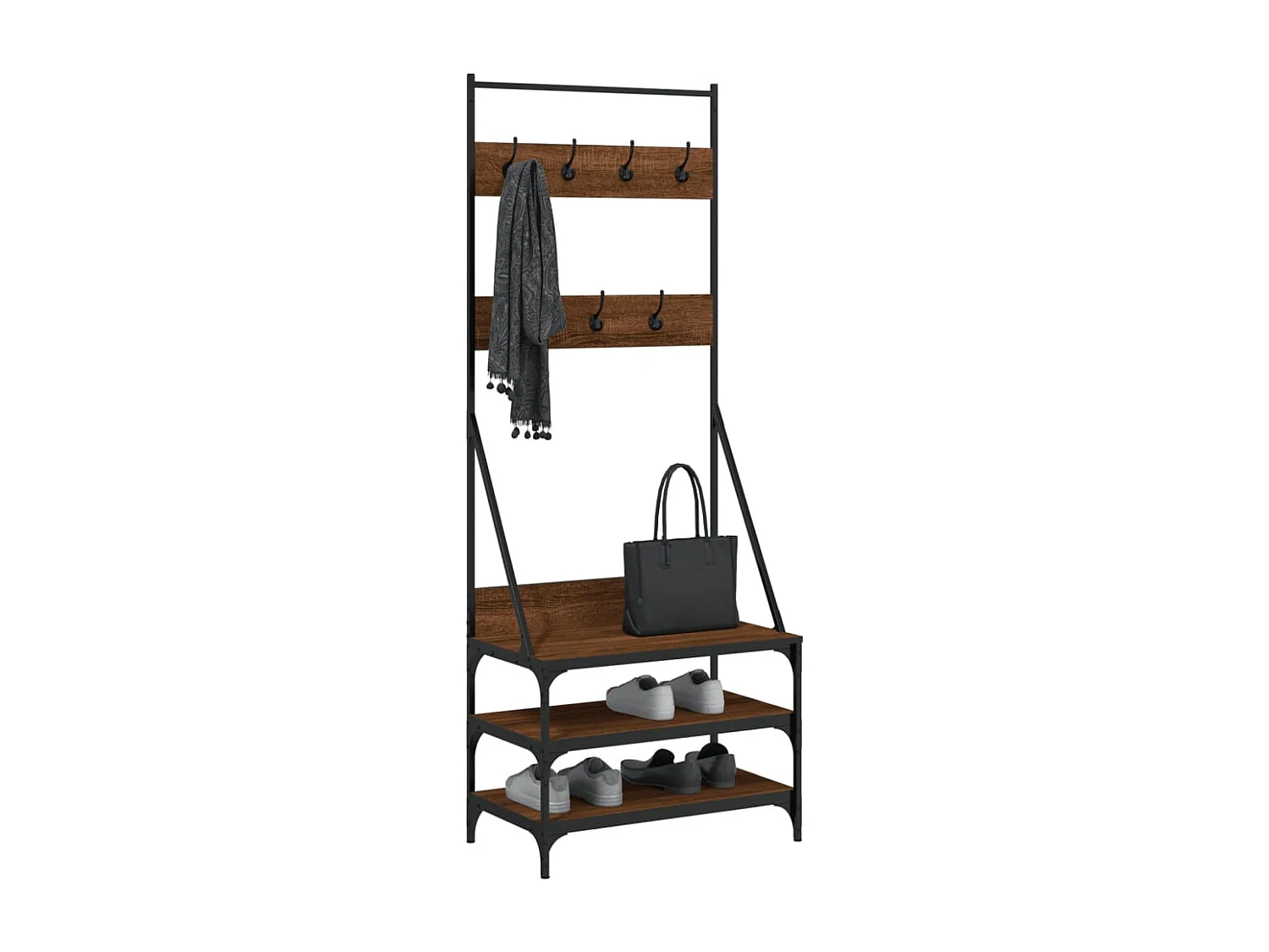 Porte-vêtements et rangement des chaussures chêne marron