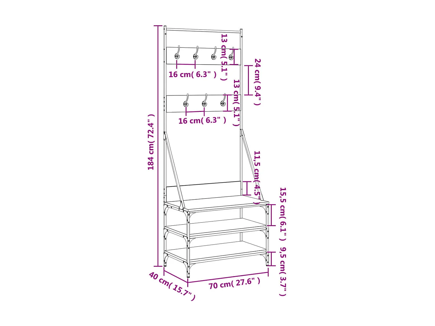 Porte-vêtements et rangement des chaussures chêne marron