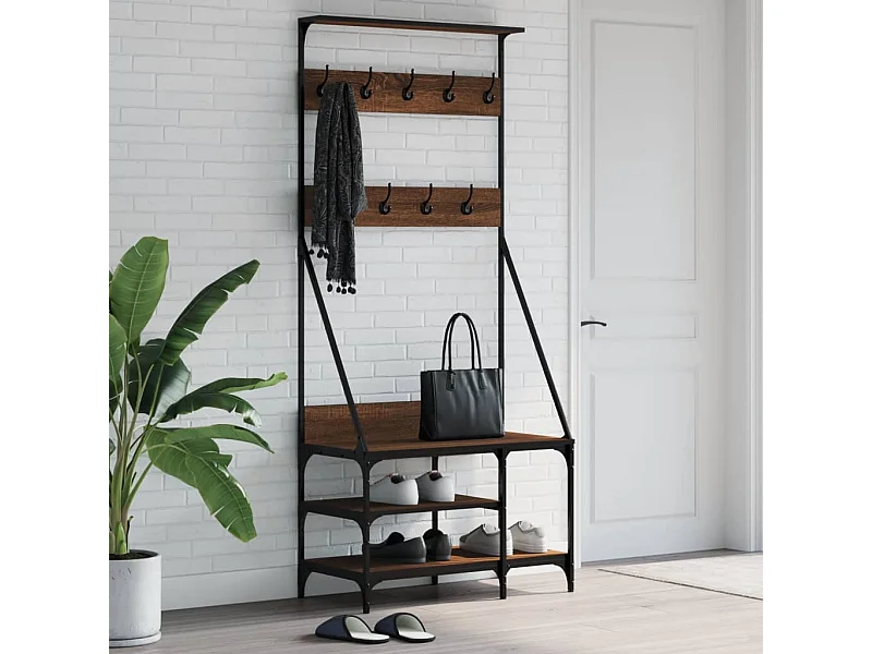 Porte-vêtements et rangement des chaussures chêne marron