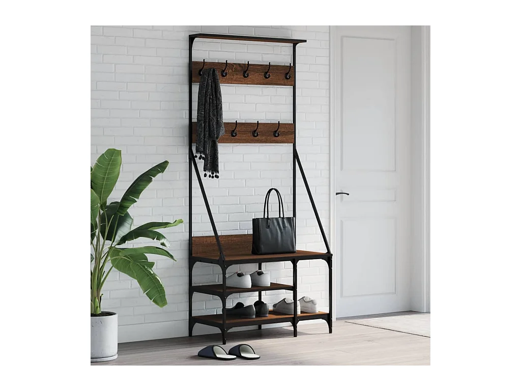 Porte-vêtements et rangement des chaussures chêne marron