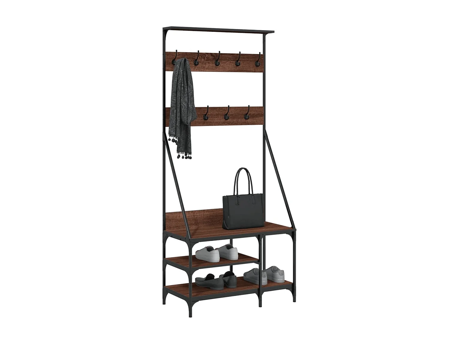 Porte-vêtements et rangement des chaussures chêne marron