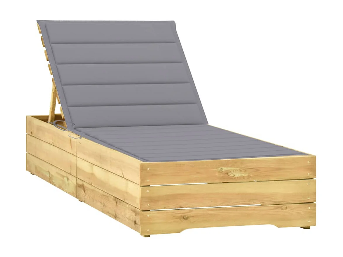Chaise longue avec coussin gris Bois de pin imprégné