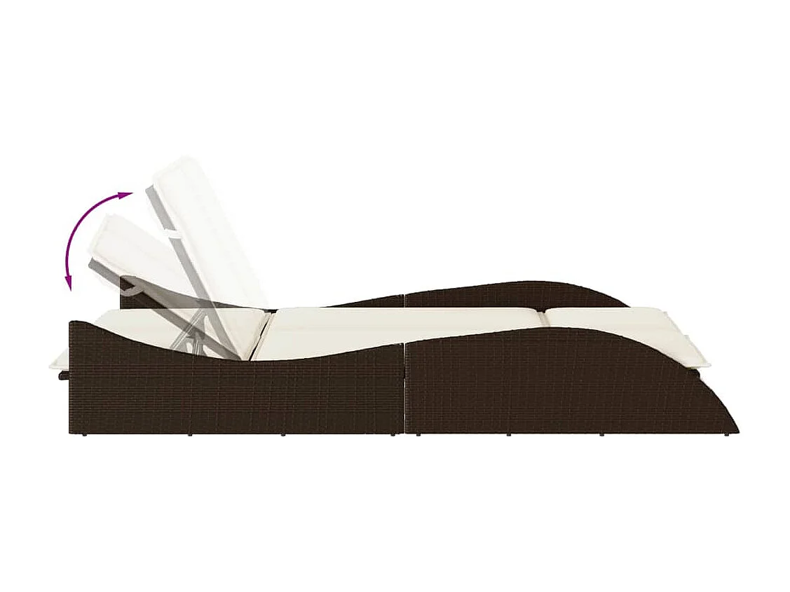 Chaise longue avec coussins marron 114x205x73 cm résine tressée