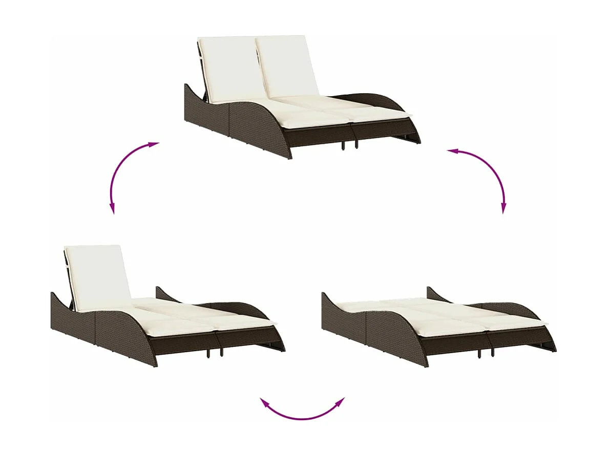 Chaise longue avec coussins marron 114x205x73 cm résine tressée