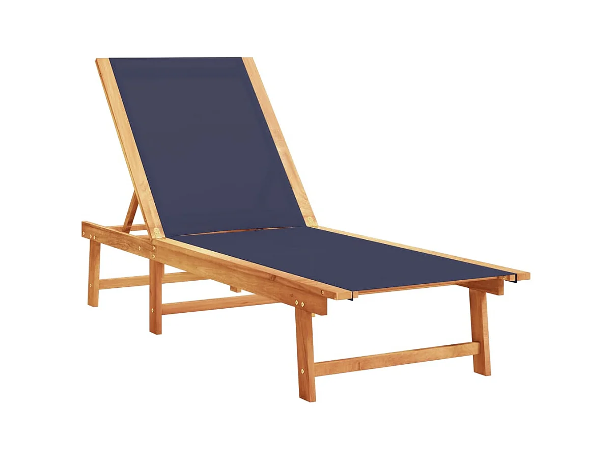 Ligstoelen set van 2 blauwe tafel acaciahout en textiel