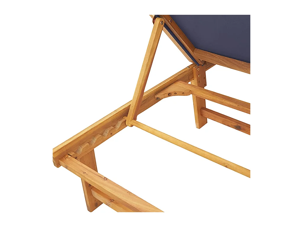 Ligstoelen set van 2 blauwe tafel acaciahout en textiel