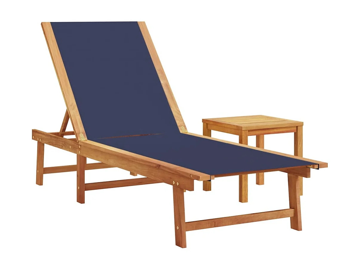 Ligstoelen set van 2 blauwe tafel acaciahout en textiel