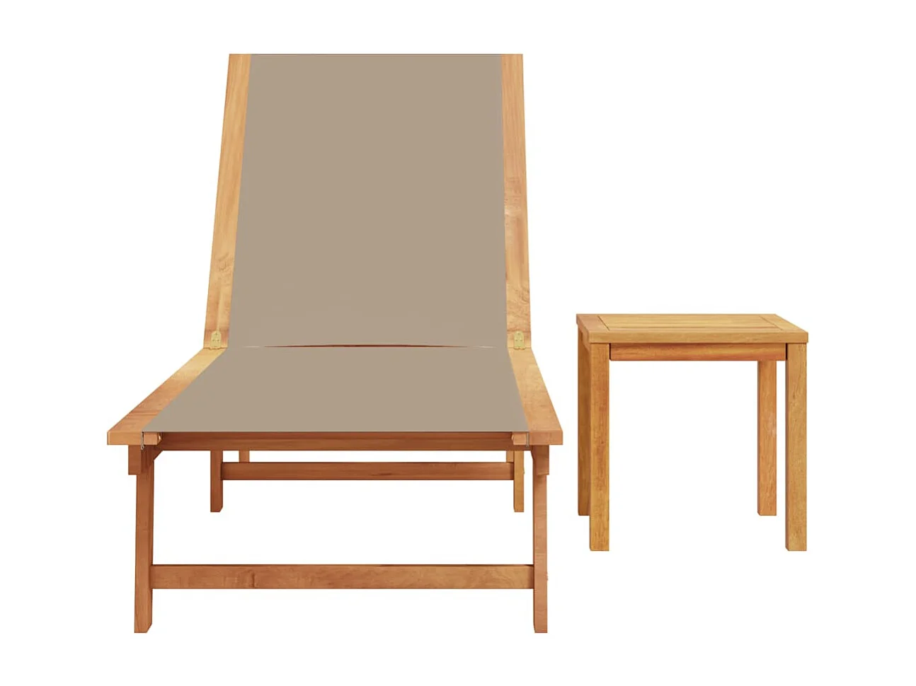 Chaise longue et table taupe bois d'acacia solide et textilène