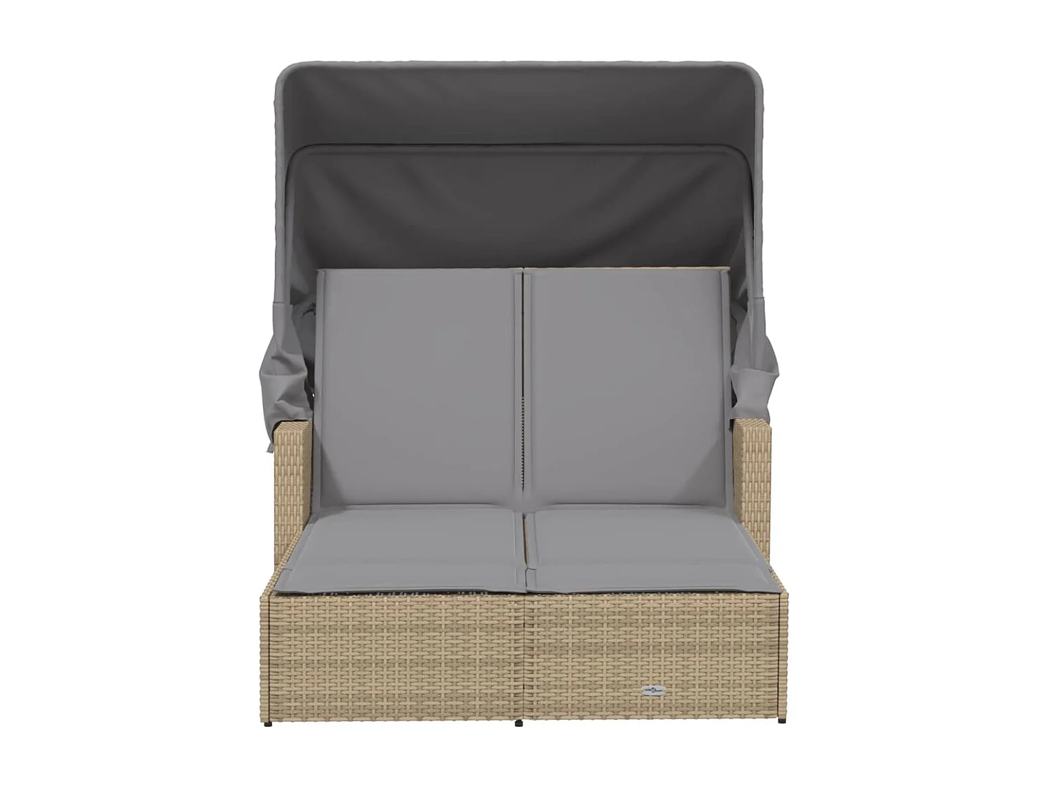 Chaise longue double et auvent et coussins mélange beige rotin