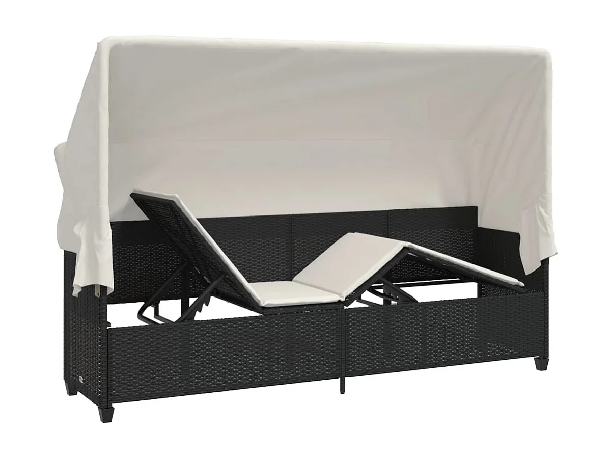 Espreguiçadeira com dossel e almofadas de resina tecida preta