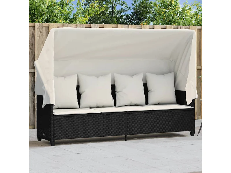 Poltrona lounge con baldacchino e cuscini in resina intrecciata nera