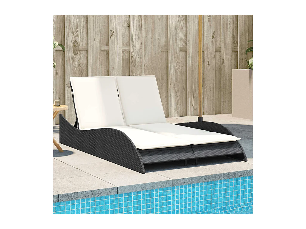 Chaise longue avec coussins noir 114x205x73 cm résine tressée