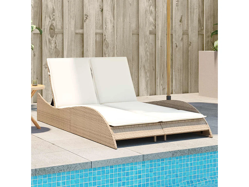 Sillón con cojines beige 114x205x73 cm resina tejida