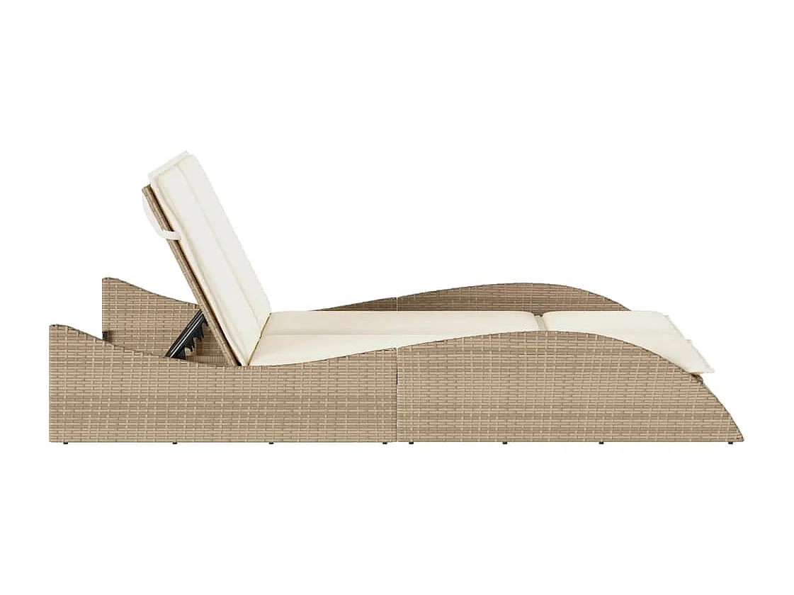 Sillón con cojines beige 114x205x73 cm resina tejida