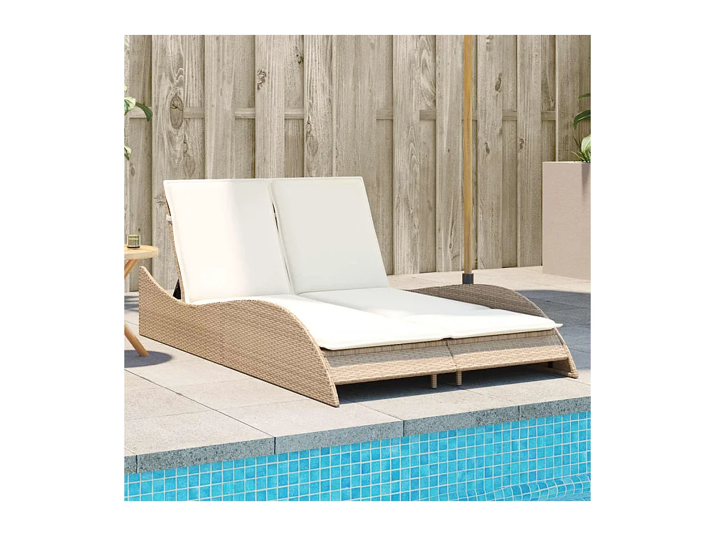 Chaise longue avec coussins beige 114x205x73 cm résine tressée