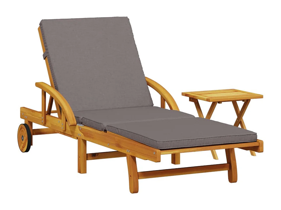 Chaise longue avec coussin et table bois d'acacia massif
