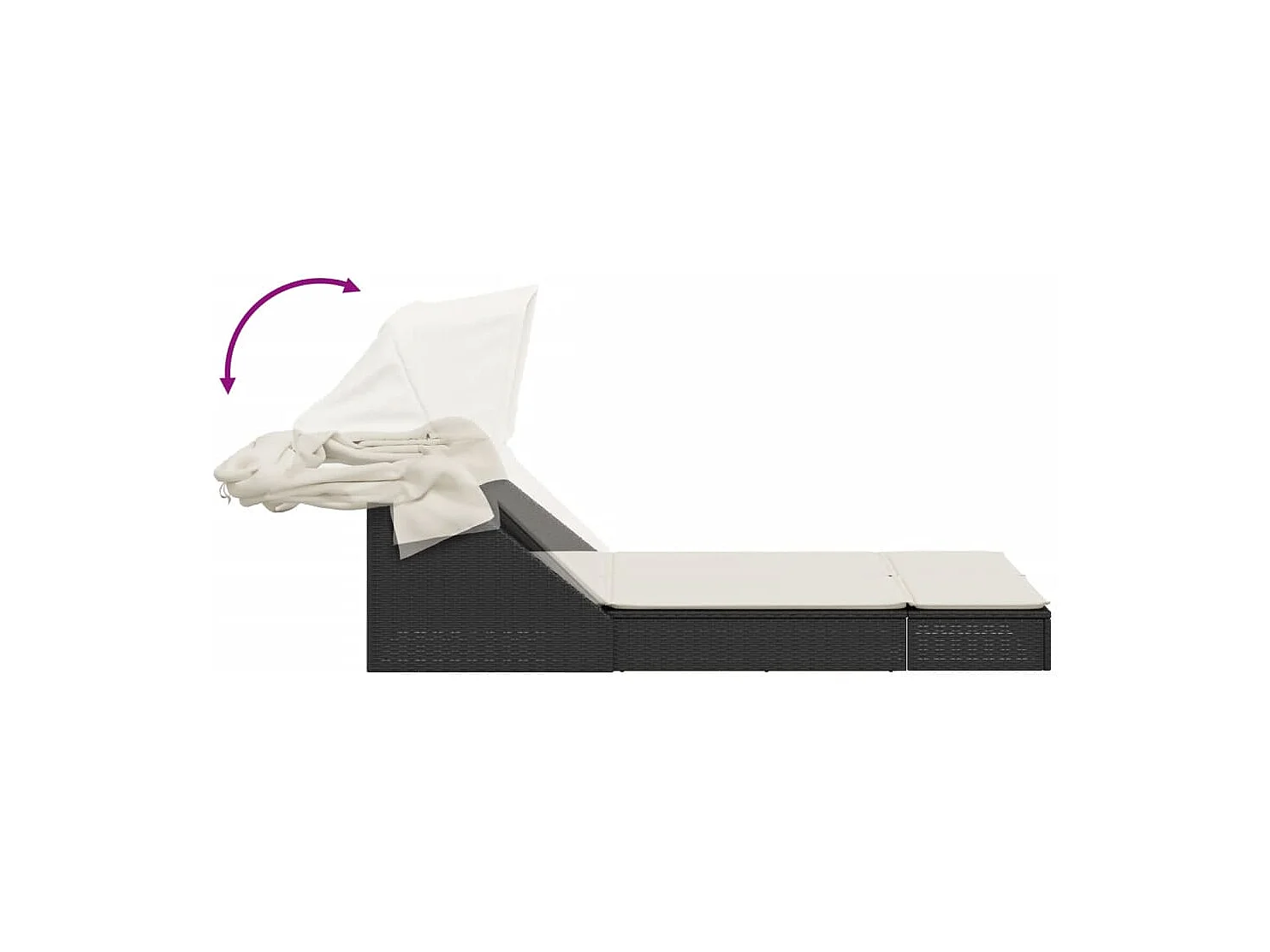 Chaise longue double et auvent et coussins noir résine tressée