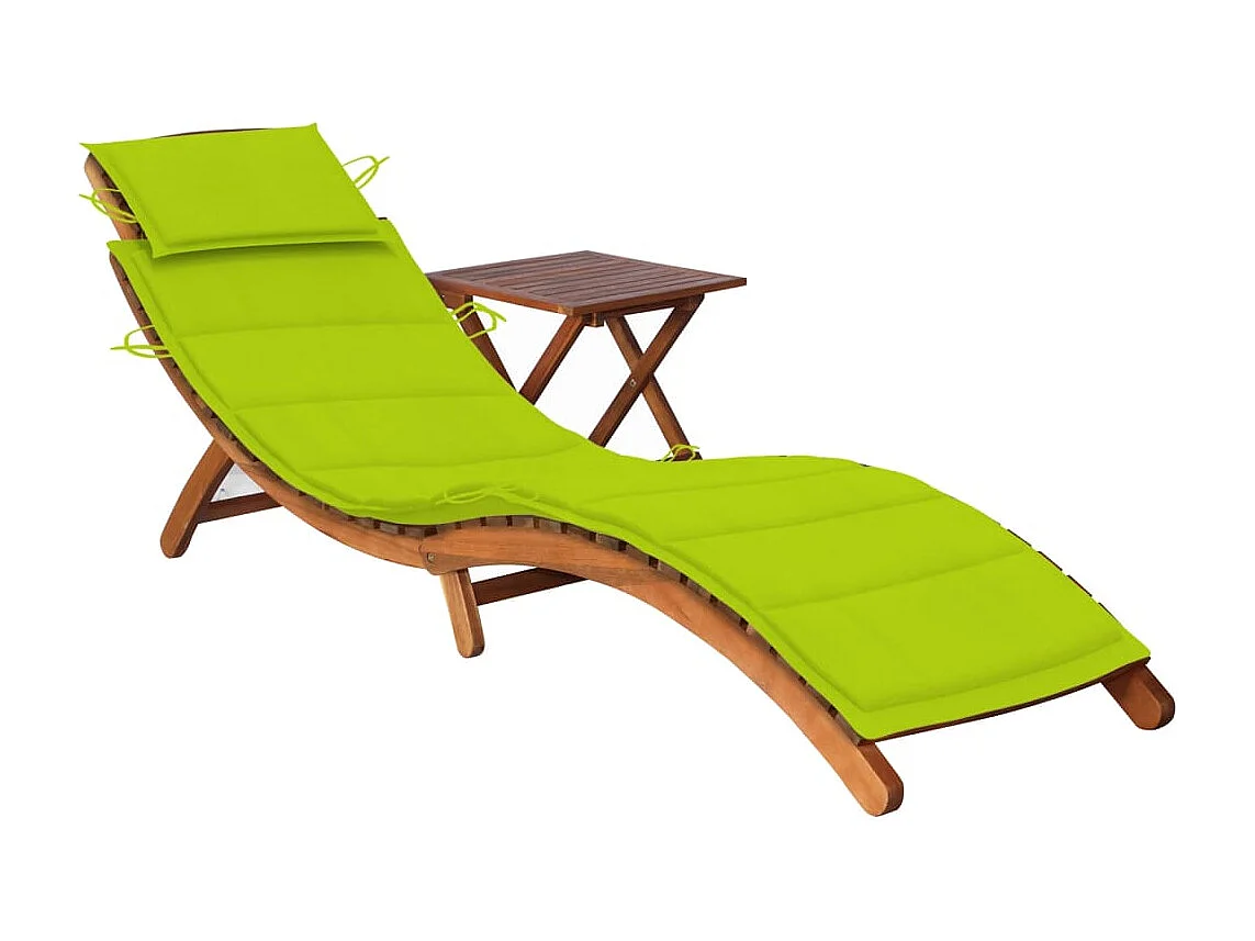 Chaise longue de jardin avec table et coussin Bois d'acacia