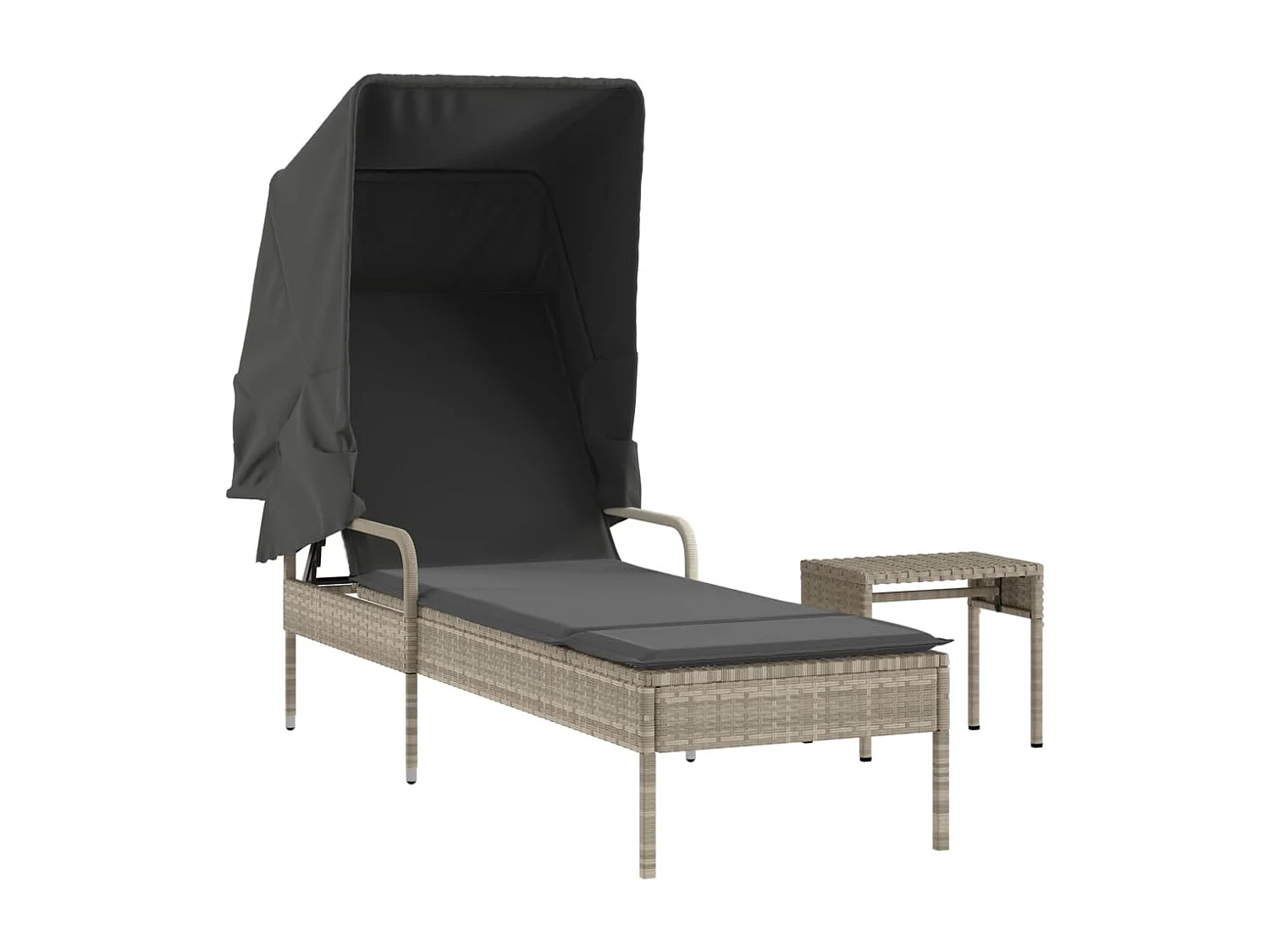 Chaise longue avec auvent et table gris clair résine tressée