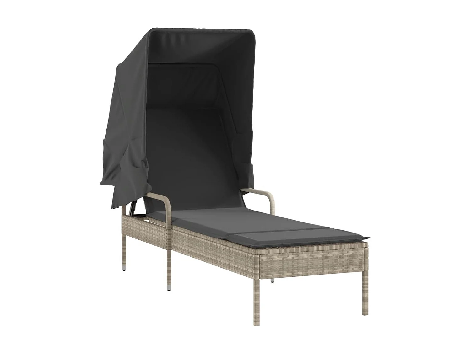 Chaise longue avec auvent et table gris clair résine tressée