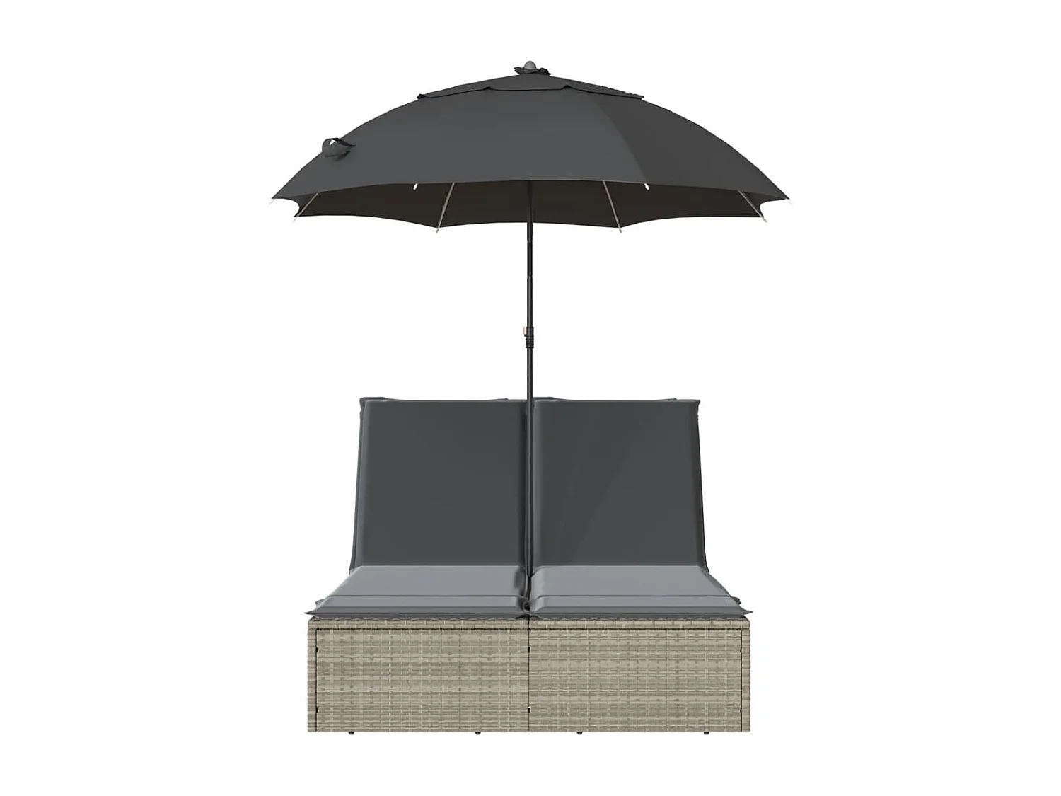 Chaise longue double avec coussins et parasol gris clair rotin