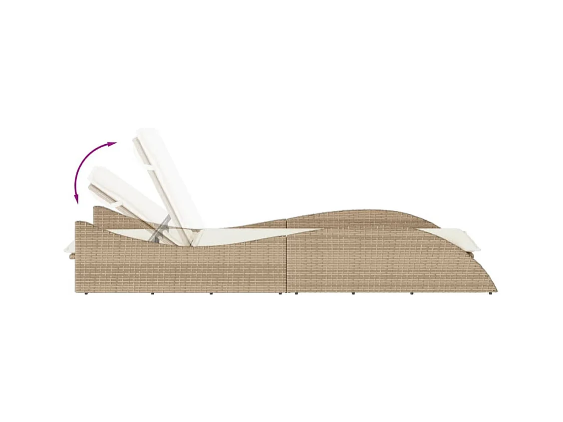Chaise longue avec coussin beige 60x205x73 cm résine tressée