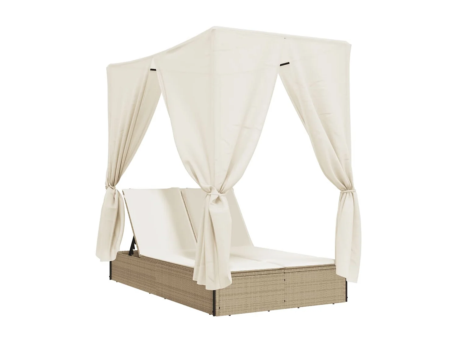 Poltrona lounge doppia con tetto e tende in resina intrecciata beige