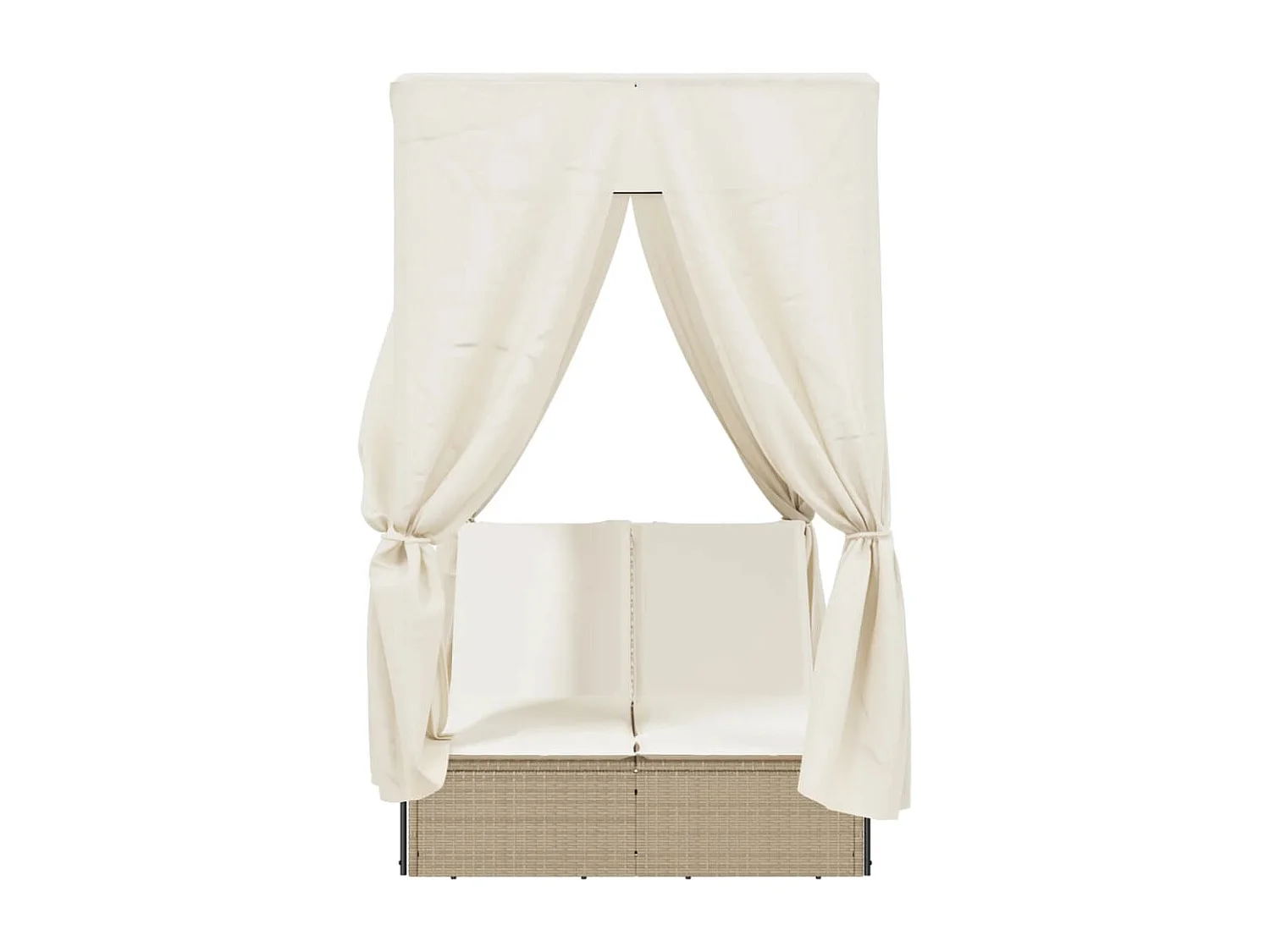 Poltrona lounge doppia con tetto e tende in resina intrecciata beige
