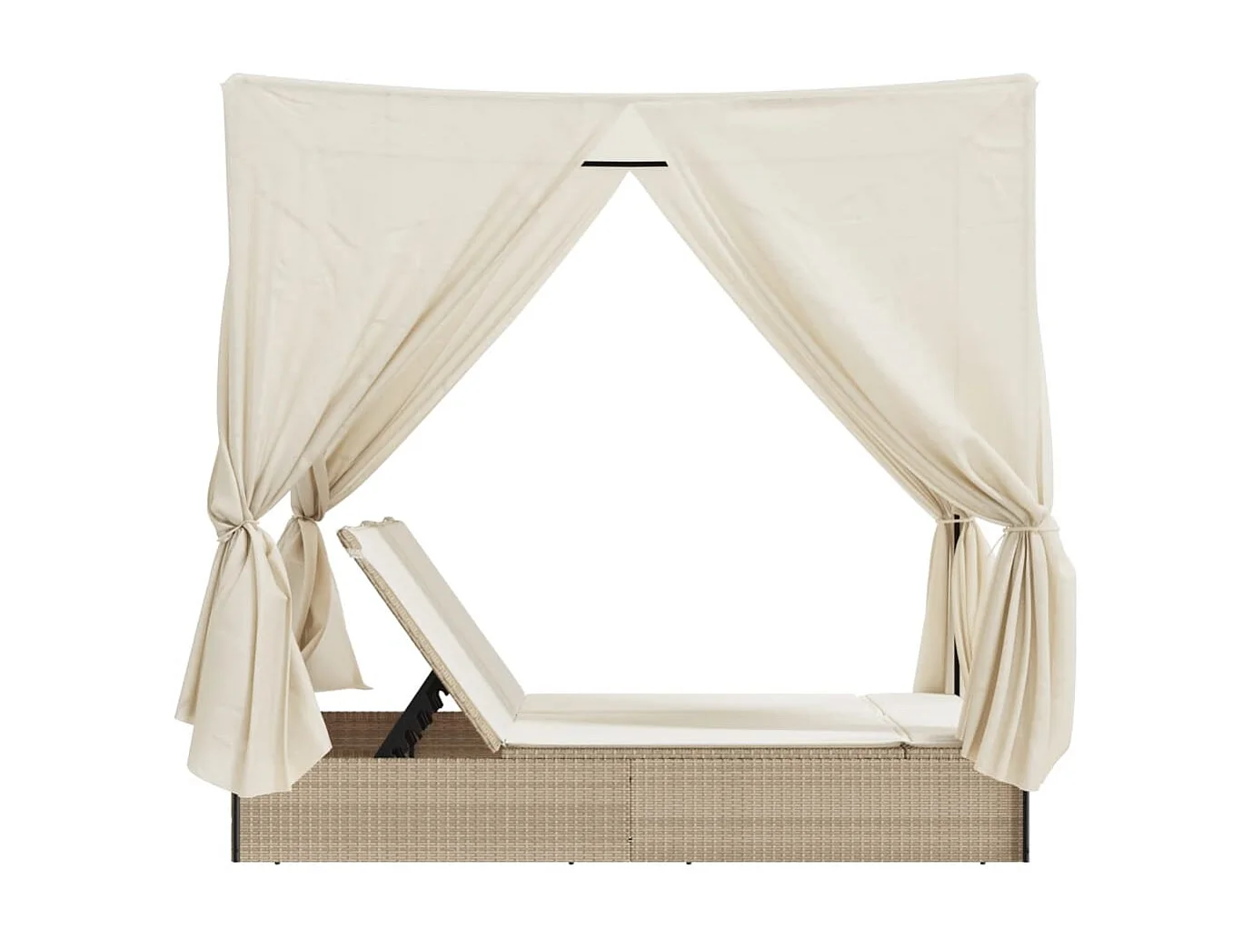 Poltrona lounge doppia con tetto e tende in resina intrecciata beige