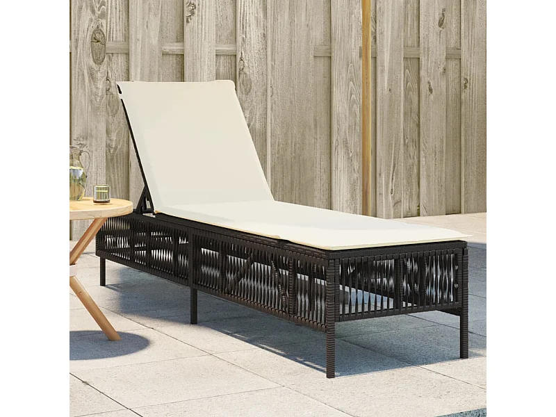 Chaise longue avec coussin marron résine tressée