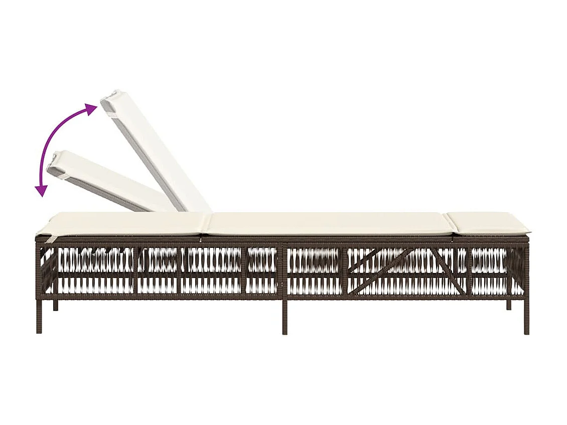 Chaise longue avec coussin marron résine tressée