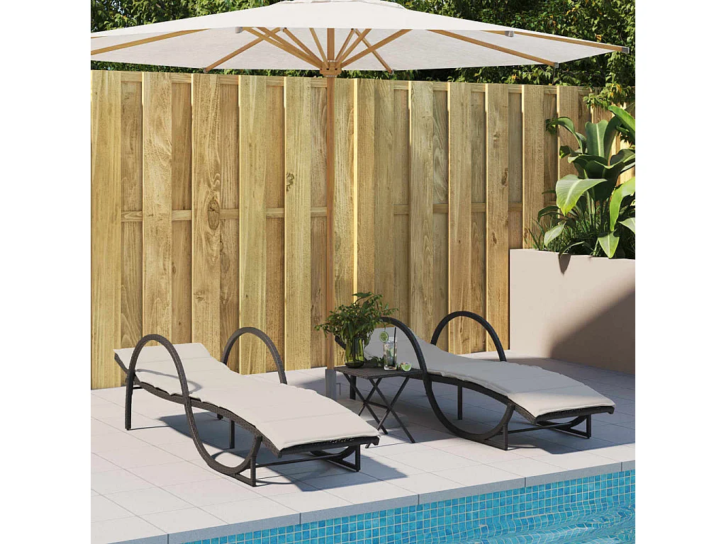 Chaises longues lot de 2 avec table noir résine tressée