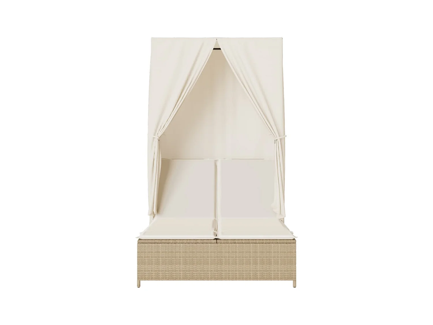 Chaise longue double avec toit et rideaux beige résine tressée