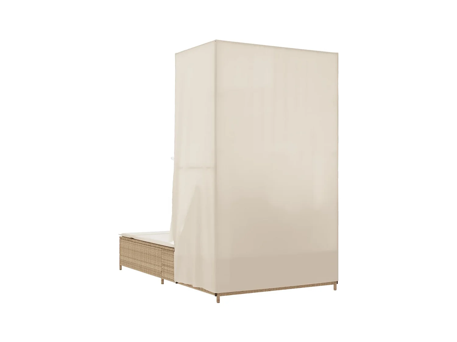 Chaise longue double avec toit et rideaux beige résine tressée