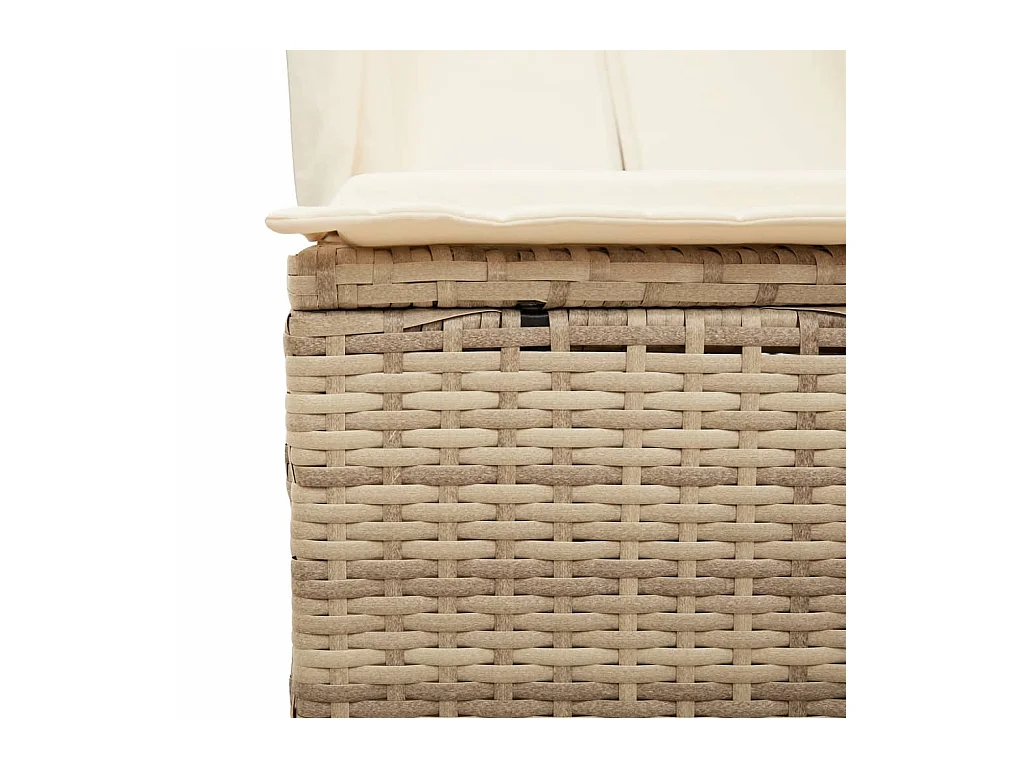 Chaise longue double avec toit et rideaux beige résine tressée