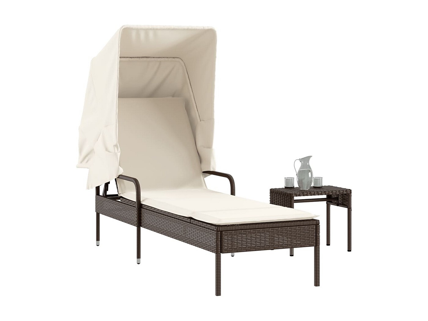 sedia-a-sdraio-con-baldacchino-e-tavolino-in-resina-intrecciata-marrone