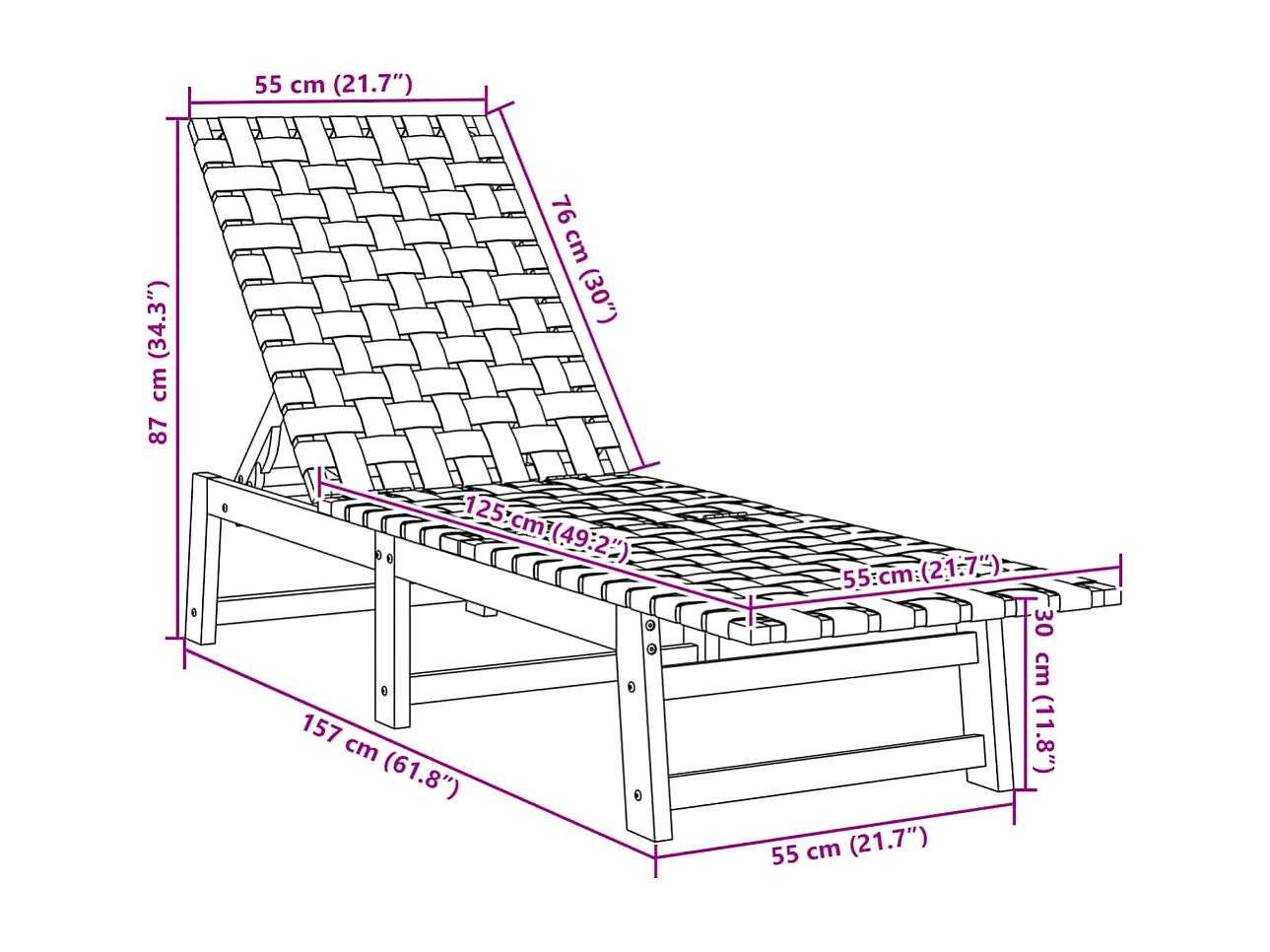 Liegestühle im 2er-Set mit schwarzem Tisch aus massivem Akazienholz