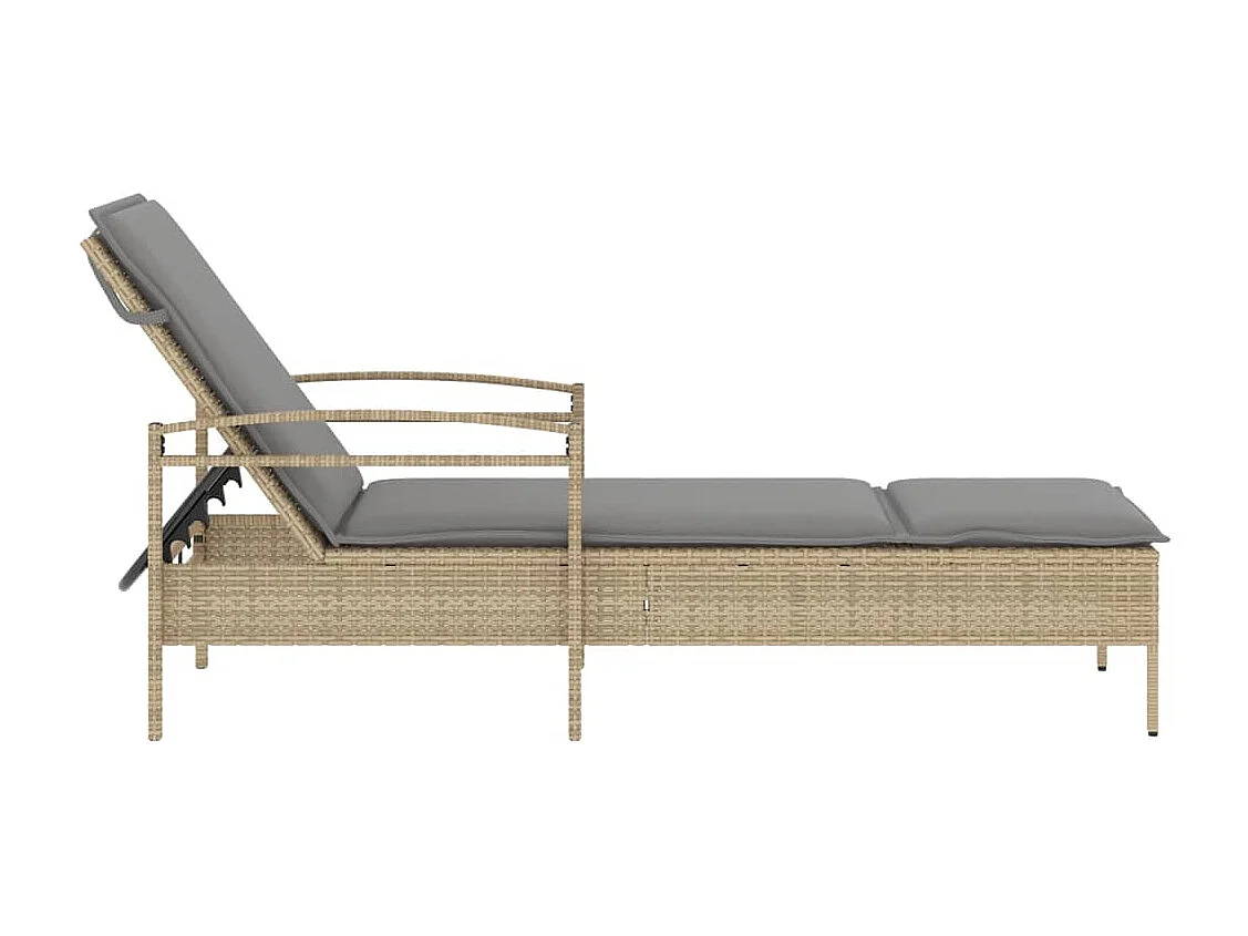 Chaise longue avec coussin beige 63x200x81 cm résine tressée