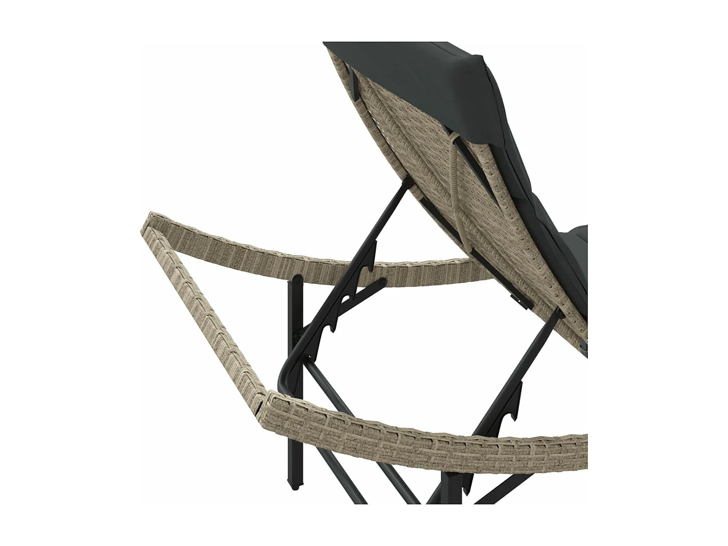 Chaise longue et coussin gris clair 55x199x50 cm résine tressée